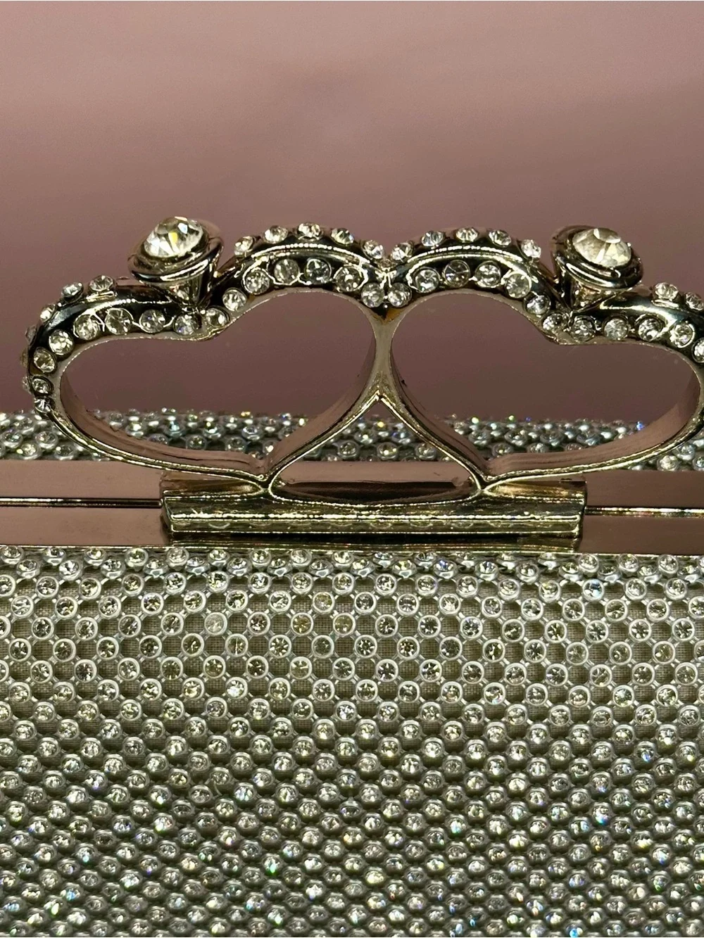 Silver Rhinestone Clutch Heart Clasp Crystal Evening Bag Wedding Prom Formal